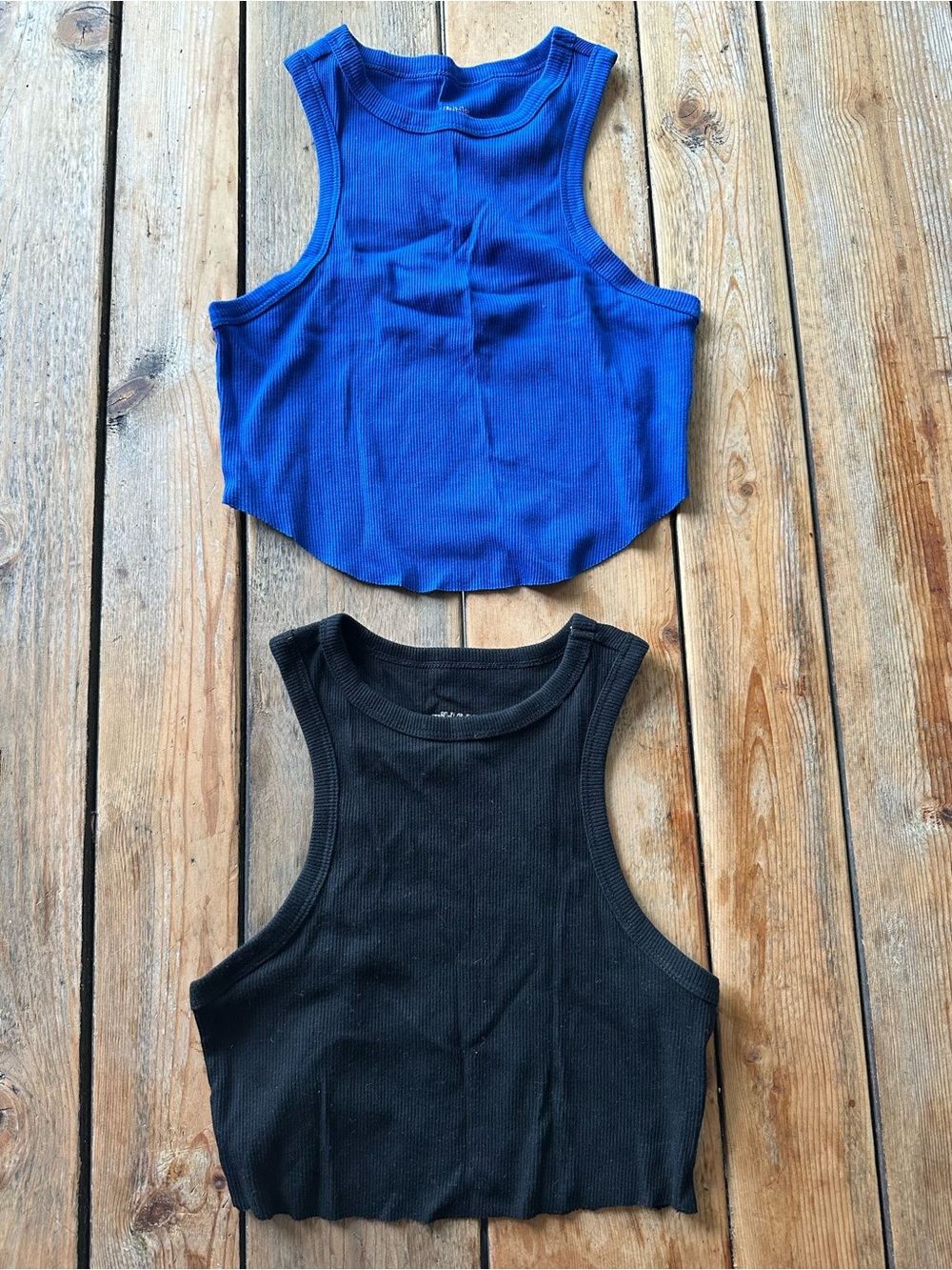 wild fable Blue & Black Ribbed Very Cropped Tank Tops — Set of 2